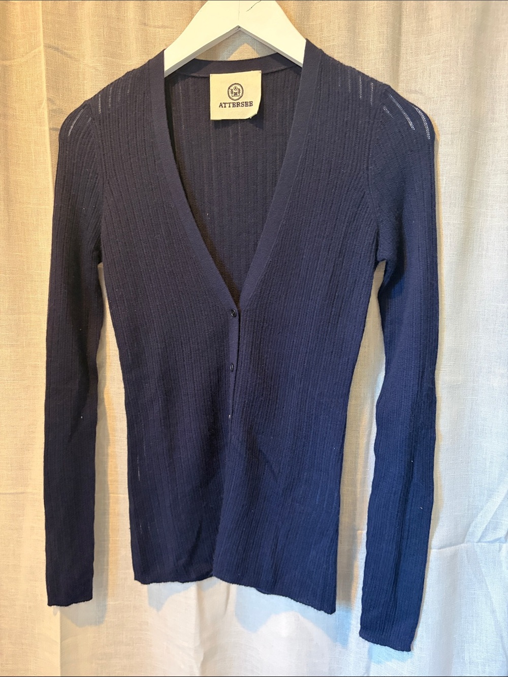 Navy Cashmere Ribbed V-Neck Women's Sweater